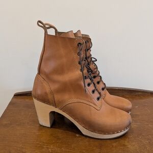 Swedish Hasbeens Tan Leather Lace Up Boots